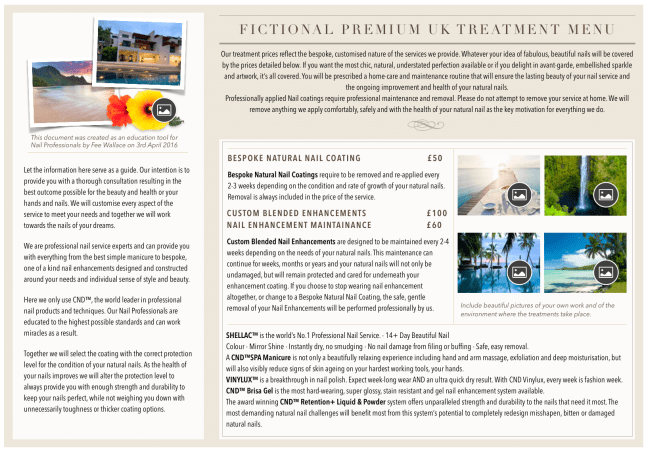 Sample Price List for Premium Priced Nail Salon by Fee Wallace