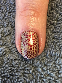 Creative Play stamp over Shellac Crimson Sash