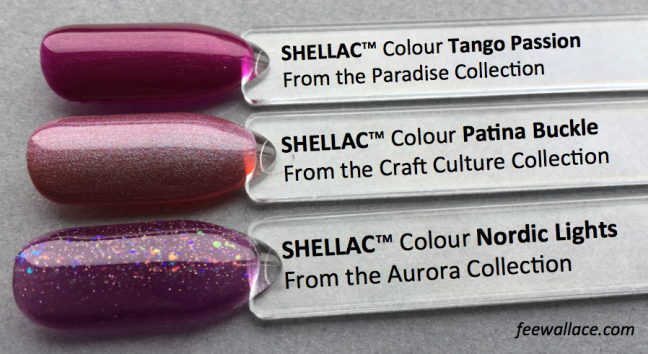 Patina Buckle Shellac Colour Comparison by Fee Wallace