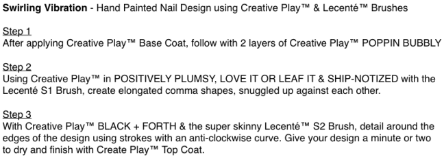 text step by step for Swirling Vibration Creative Play Nail Design by Fee Wallace