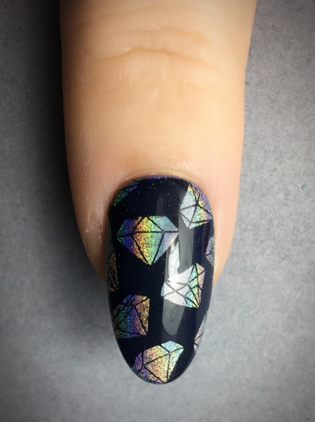 diamond negitive space stamping with Lecente Rainbow Chrome