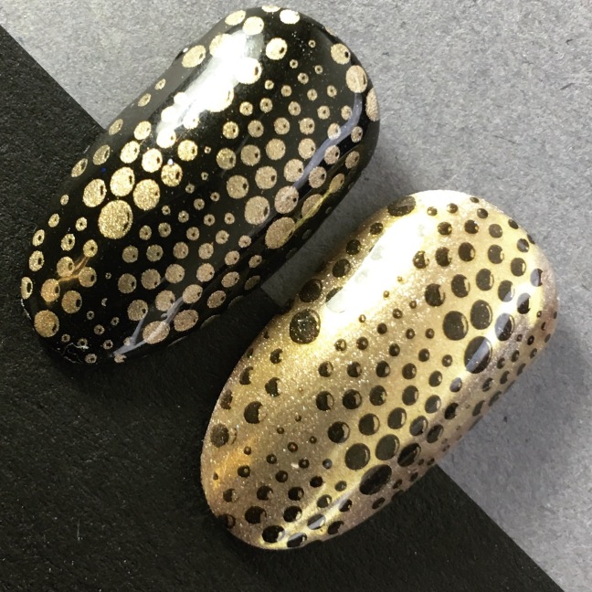 stamping nail art by fee wallace with shellac and lecente gold chrome