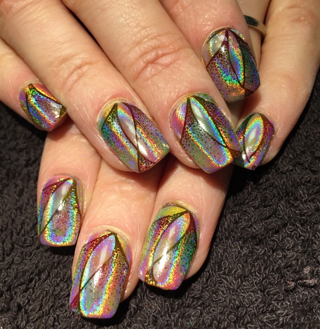 fee wallace stamping over lecente neons with lecente rainbow chrome pigment