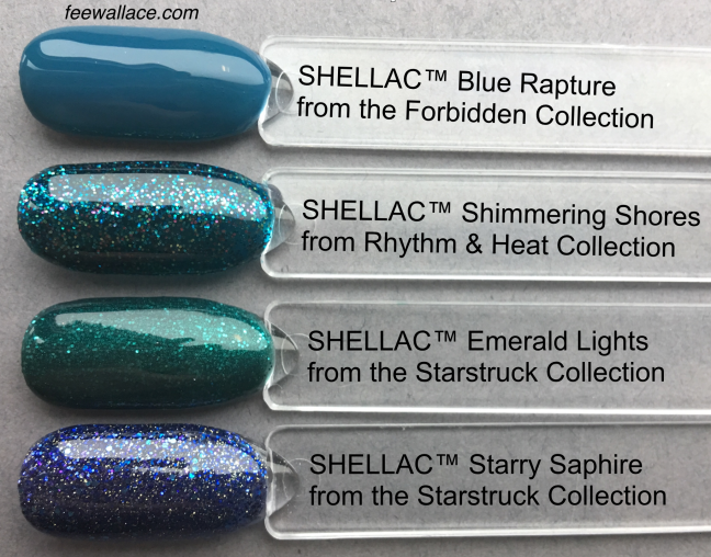 shellac shimmering shores color comparison shot by fee wallace