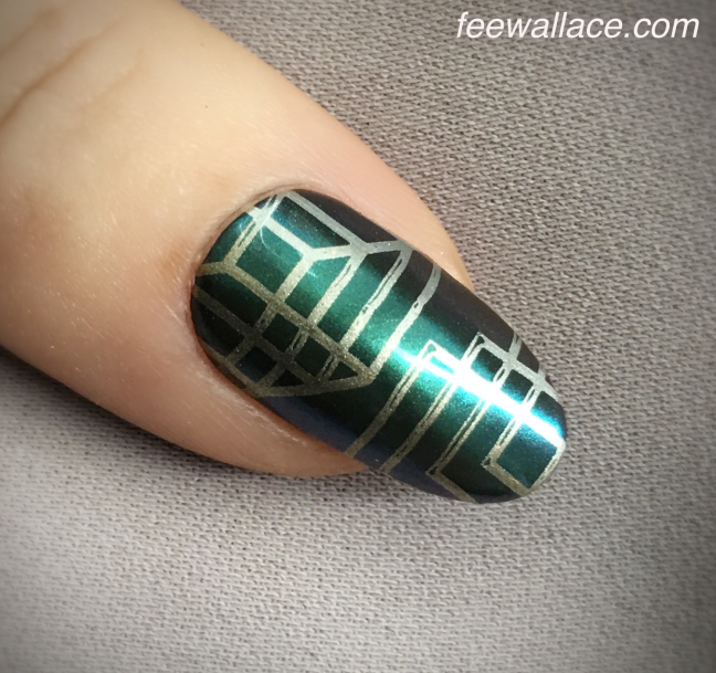 nail art stamping and Lecenté chameleon chrome over CND Shellac by Fee Wallace