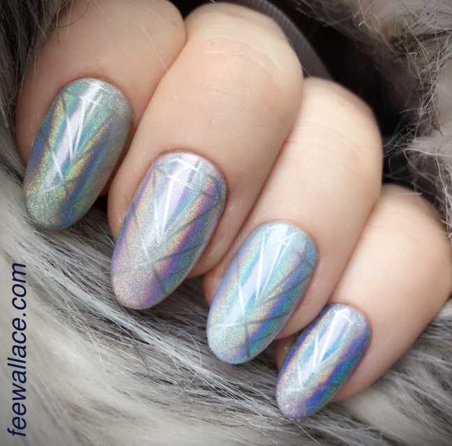 Rainbow Chrome Unicorn Nail art with diamonds stamped with the yours loves fee stamping plate deco dreams