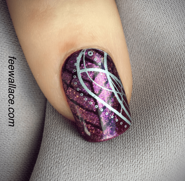 Stamping nail art using yours loves fee stamping plate deco dreams over shellac berry boudoir with lecenté stardust by fee wallace