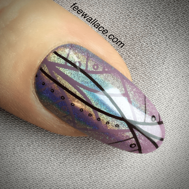 shellac lilac eclipse with yours loves fee stamping nail art and lecente rainbow holographic chrome by fee wallace