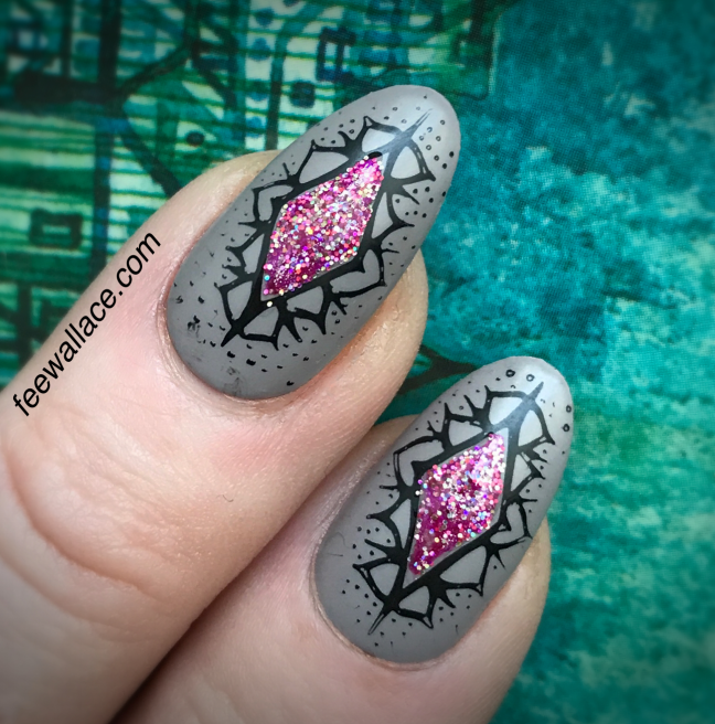 stamping nail art by fee wallace cnd shellac lecente glitter embelishment nail jewel