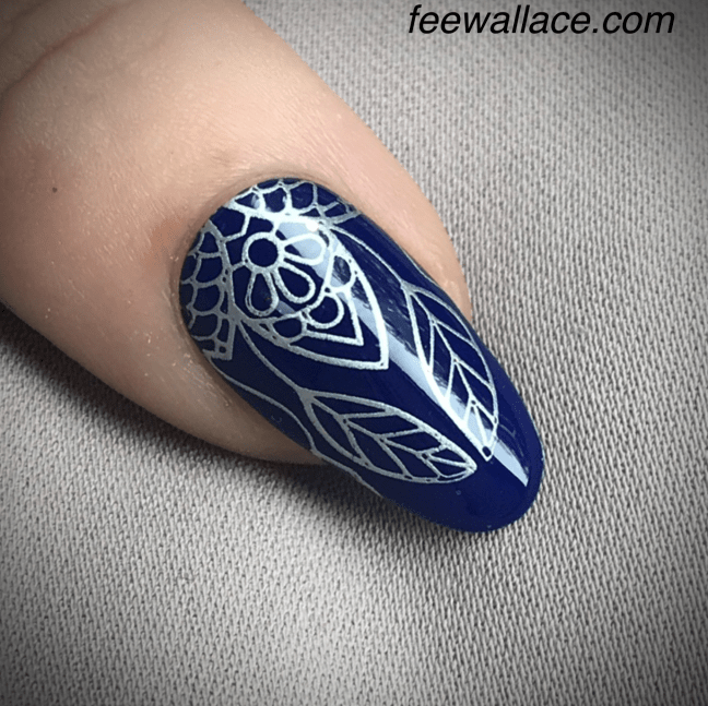 shellac CND Blue Moon stamping nail art by fee wallace