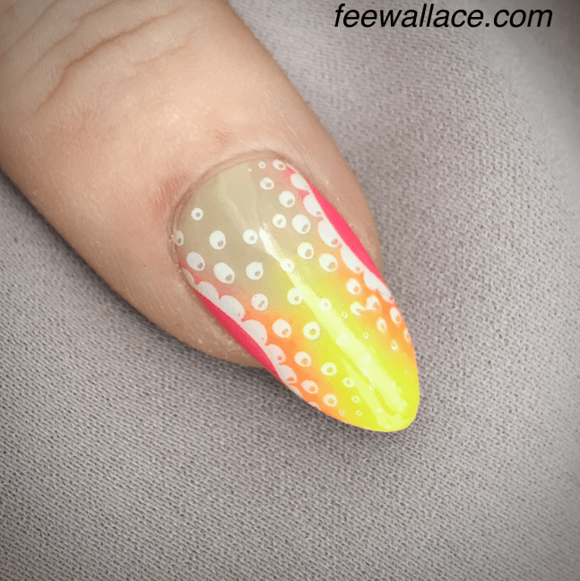 CND Shellac Brimstone with Neon nail art and stamping by fee wallace pride nails