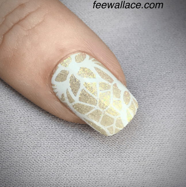 CND Shellac Brimstone bridal nails with stamping nail art and lecente glitter by fee wallace