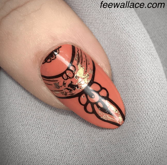 CND Shellac Spear with stamping nail art :Yours lecente foil by fee wallace