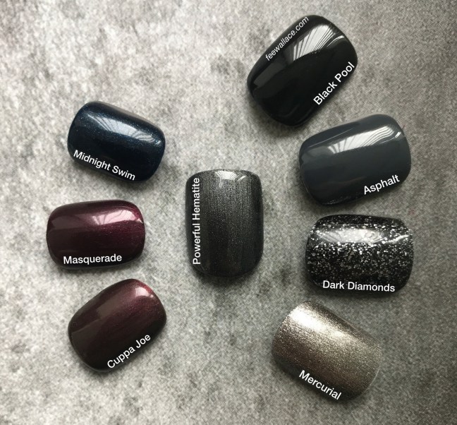 powerful hematite shellac swatch comparison by fee wallace