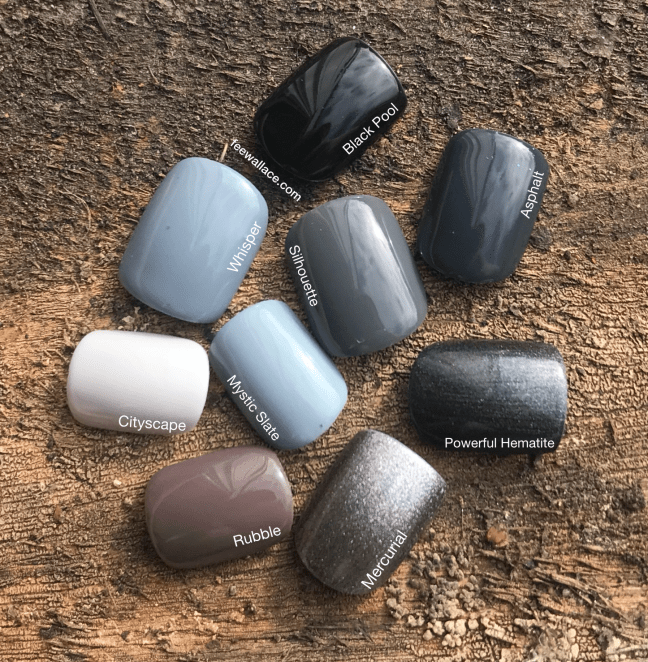 shellac grey swatch color comparison shot by fee wallace