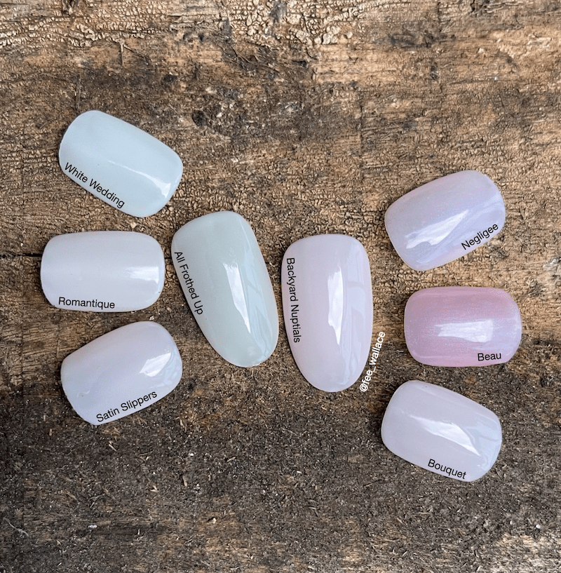 comparison picture for CND COLORWORLD sheers, backyard nuptials and all frothed up, by fee wallace