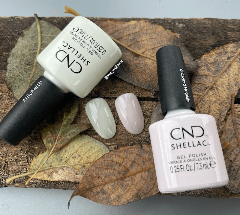 CND Shellac COLORWORLD Sheers Backyard Nuptials and All Frothed Up fall autumn themed image by Fee Wallace
