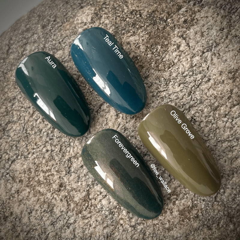CND Shellac greens Forevergreen swatch comparison by Fee Wallace