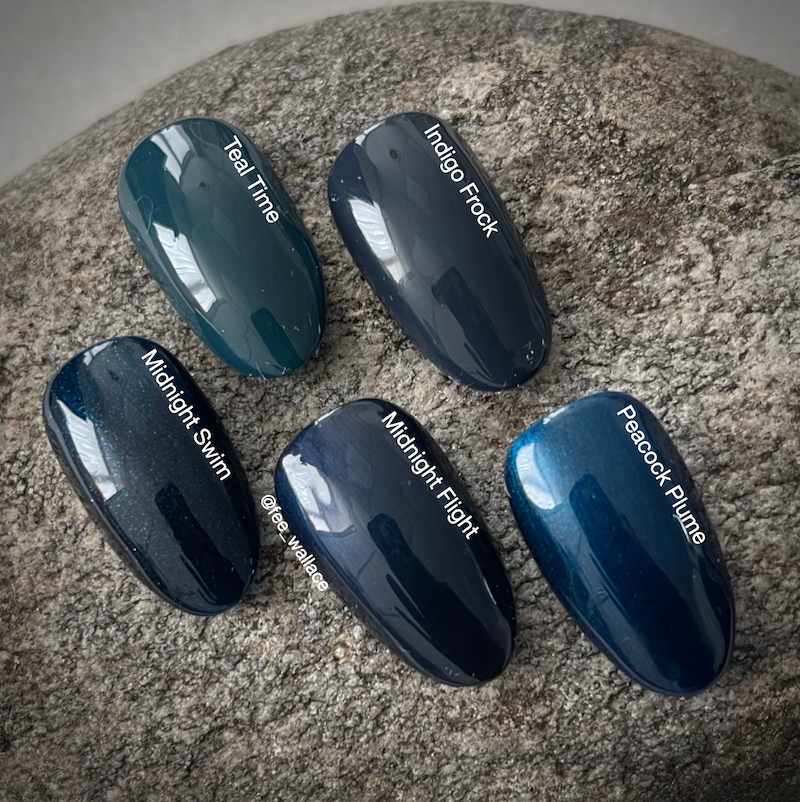 CND Shellac blues Midnight Flight swatch comparison by Fee Wallace
